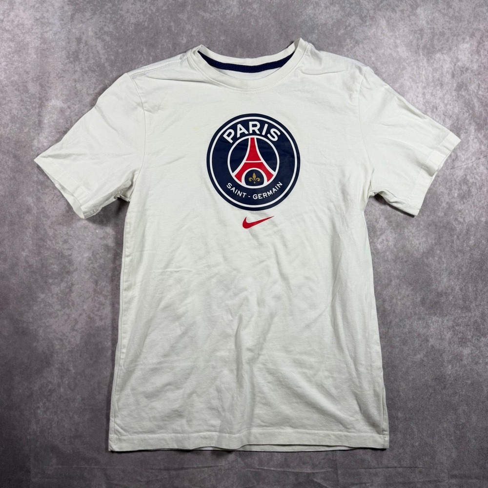 Nike Paris Saint-Germain PSG Crest Graphic T-Shirt Mens M White Swoosh Soccer
